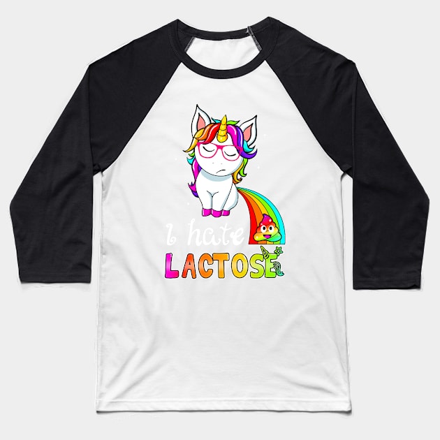 Lactose Intolerance Unicorn Baseball T-Shirt by Hopkinson